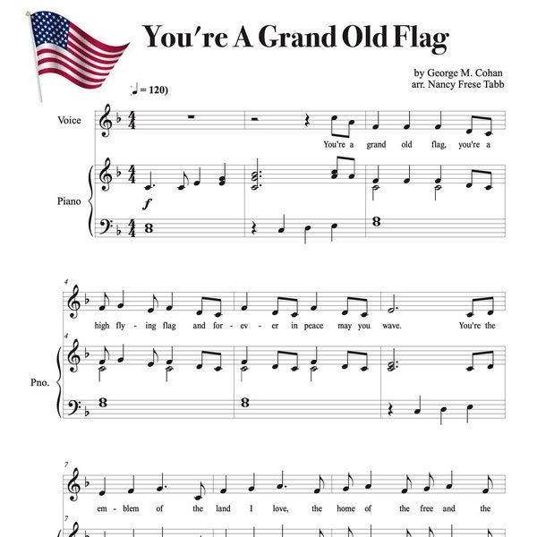 You're A Grand Old Flag - Vocal Solo with Easy Piano Accompaniment