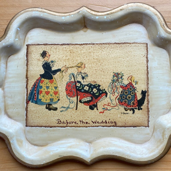 Before the Wedding - Vintage Metal Tray by Jean Page Crowell - Decorative Painted Tray