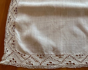 Antique Natural Linen Table Runner - Embroidered Linen Table Runner