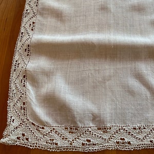 Antique Natural Linen Table Runner - Embroidered Linen Table Runner