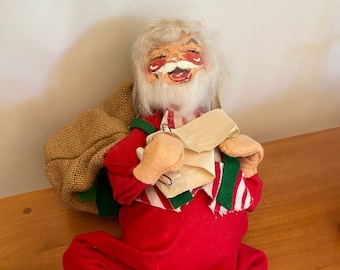Vintage 1969 Annalee Santa Claus With Burlap Sack and Paper List - Mobilitee Doll Figure