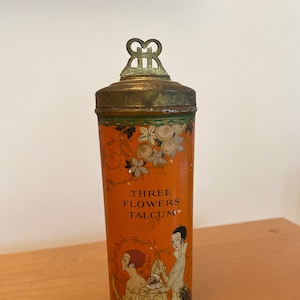 Vintage Three Flowers Talcum Powder Tin - Art Nouveau Decorative Tin - Vanity Decor - Bathroom Home Accessories - Japanese Asian Decor