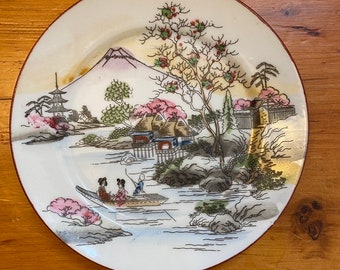 Vintage Hand Painted Japanese Porcelain Plate - Hand Painted Made in Japan Red Mark - 6" Plate