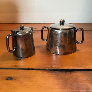 Azucarera y lechera plateada Mid-Century vintage