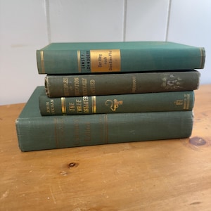 Bundel groene vintage hardcoverboeken - set van 4 - vintage bibliotheekdecor - groentinten