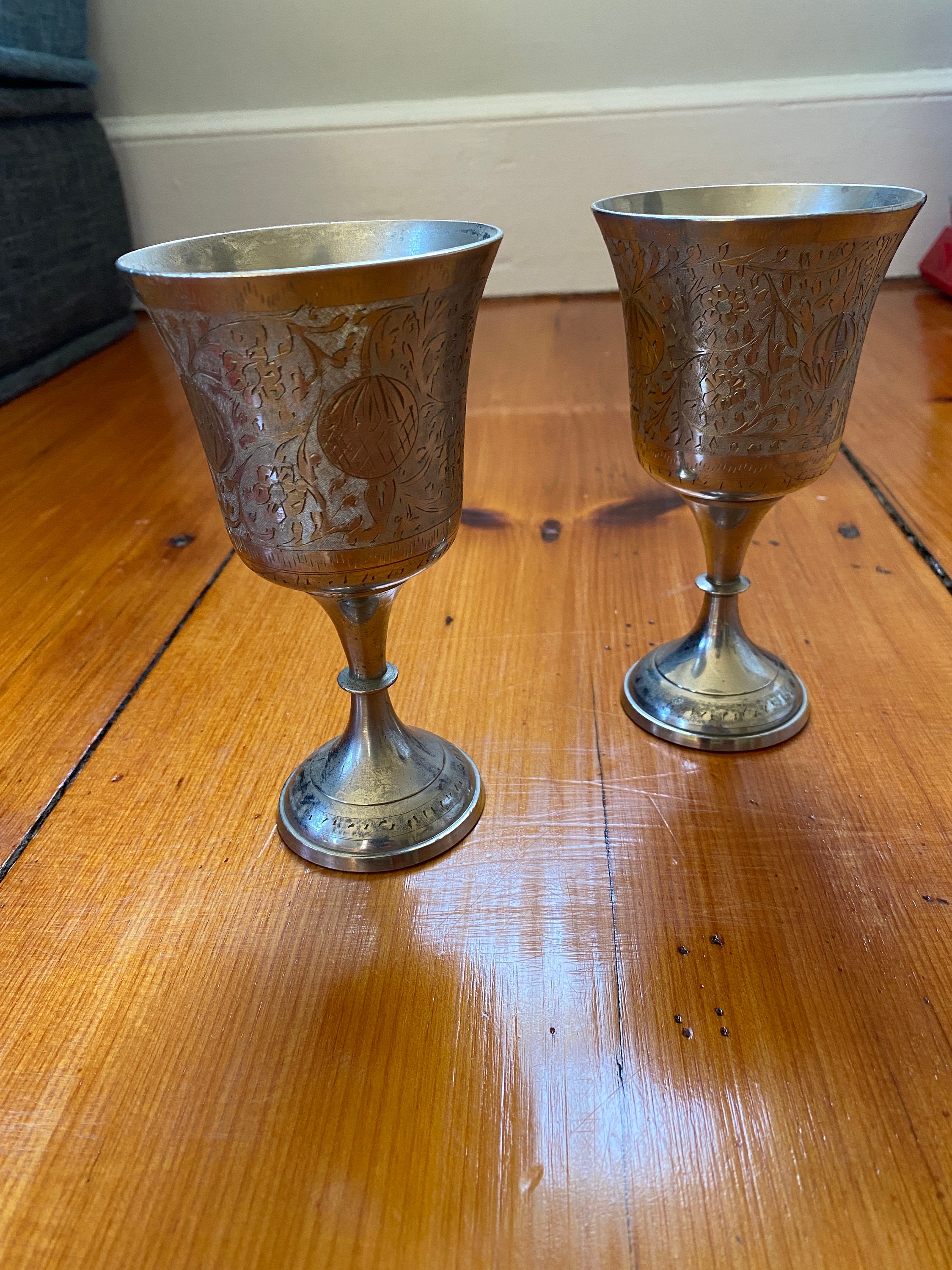 Vintage ZY India World Gift Silver Plate Engraved Stemmed Chalice