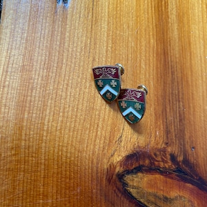 Vintage Coat of Arms Screw On Earrings - Gold tone and Enamel Earrings - 1960s Style