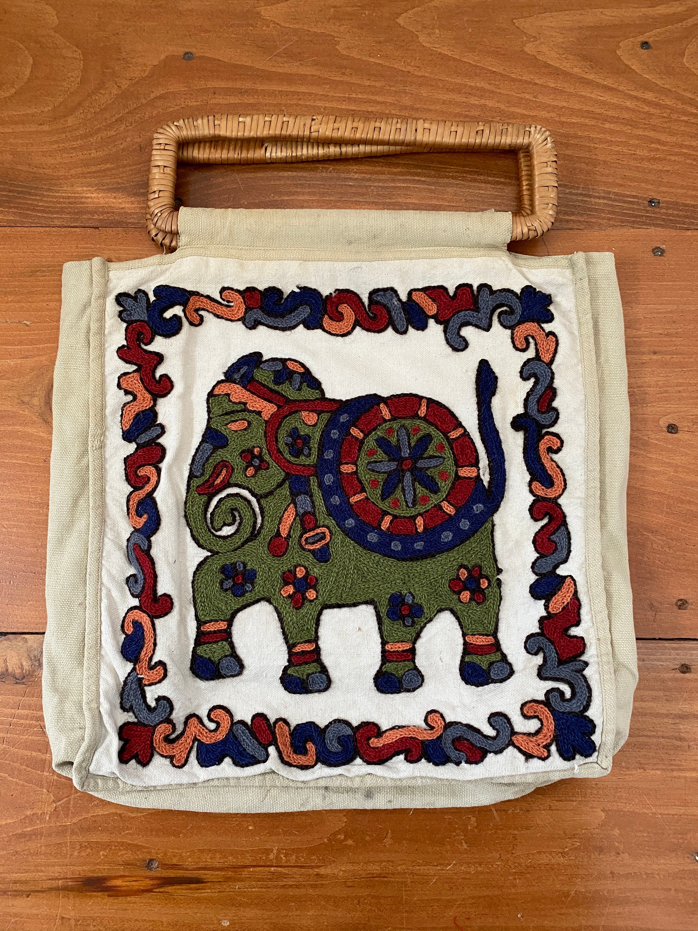 Crewel Work Elephant Embroidered Backpack Bag Elephant Embroidered Handbag: Indian Bangara Style Shoulder  main image 3