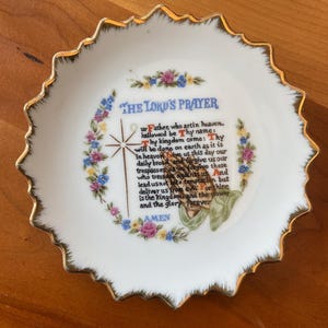 Mini Lord&#39;s Prayer Plate - Porcelain Decor - Farmhouse Style - Vintage Home - Made in Japan - 5&quot; Plate