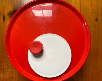 Vintage Per Alimenti Plastic Salade Spinner - Made In Italy - Midcentury Home - Rood en Wit
