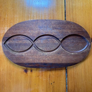 Vintage Carved Wooden Platter with Geometric Shapes - Vintage Home - Midcentury Design- Wooden Tray