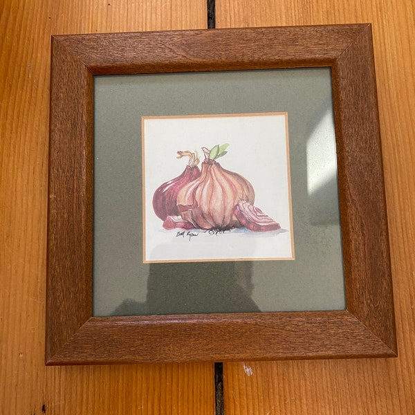 Vintage Britt Ryan Framed Watercolors - Assorted Designs - 6" x 6" Wooden Frame - Vintage Kitchen