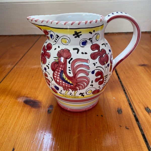 Deruta Italy Red Rooster Pitcher - Handmade Pitcher - Majolica Pottery