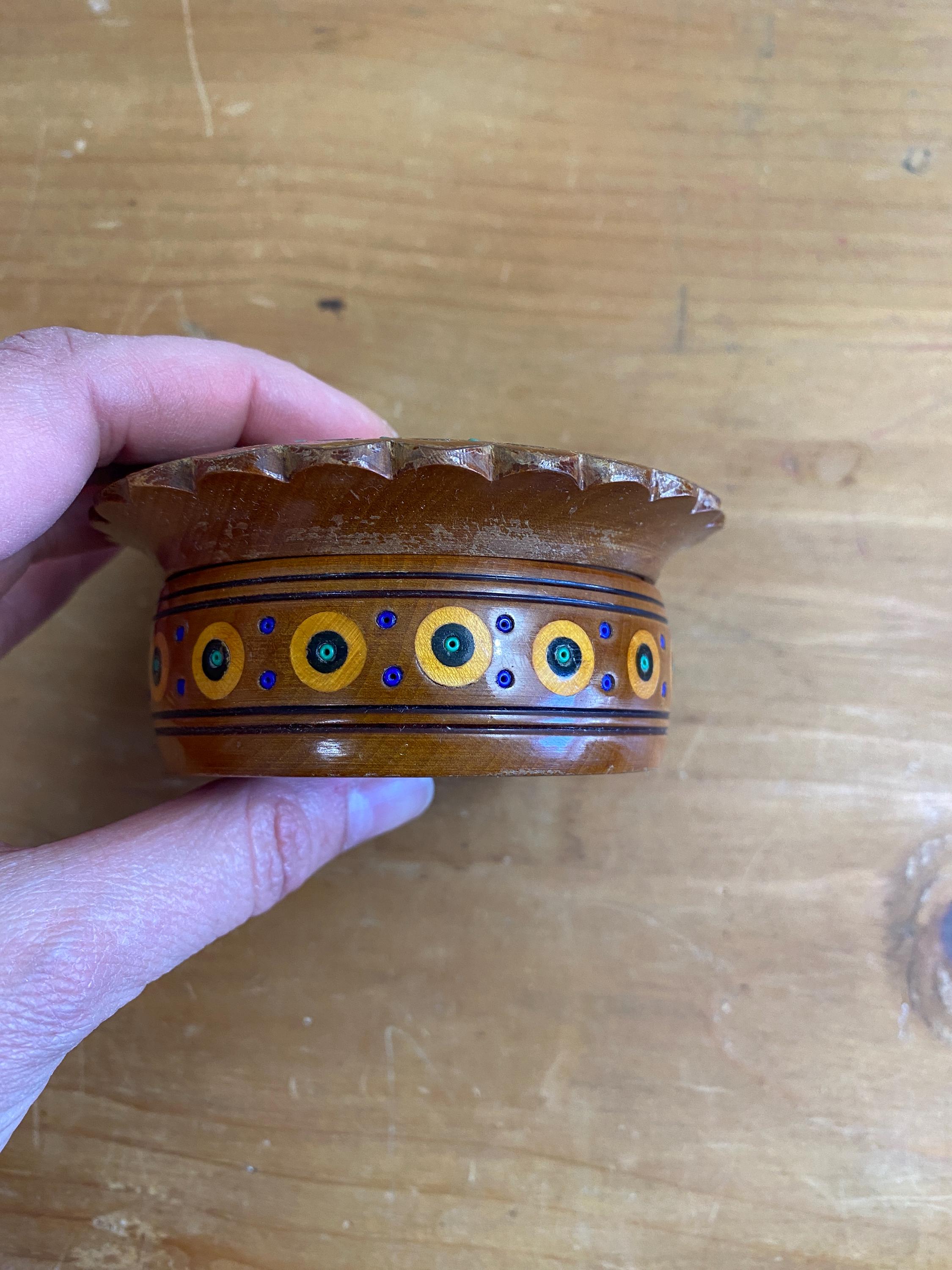 貝殻象嵌入り丸蓋付き木箱 - 小物入れ - ジュエリーボックス