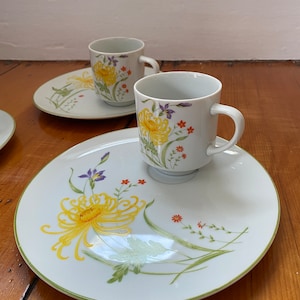Vintage Porcelain Teacups and Luncheon Plates - Set of 3 - Made in Japan - Handpainted