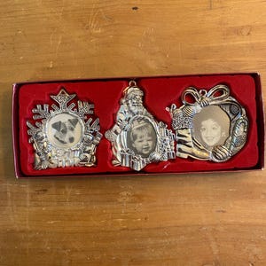 Vintage Trio of Gorham Silver Plate Photo Ornaments - New in Box -  Vintage Holiday Decor