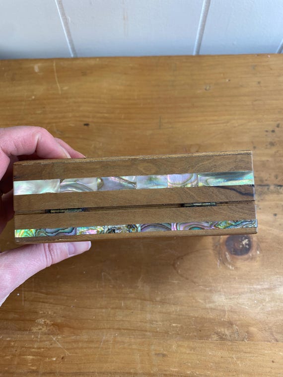 Lidded Wooden Box with Shell Inlay - Trinket Box … - image 5