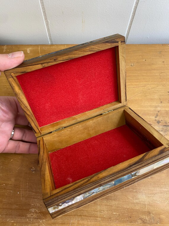 Lidded Wooden Box with Shell Inlay - Trinket Box … - image 4