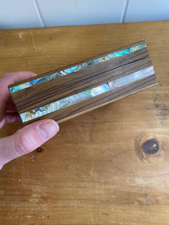 Lidded Wooden Box with Shell Inlay - Trinket Box … - image 2