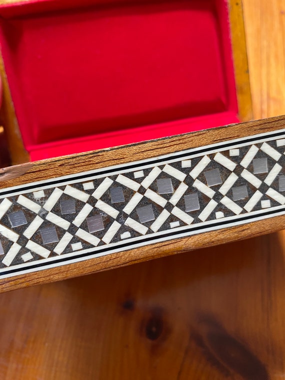 Lidded Wooden Box with Shell Inlay - Trinket Box … - image 3