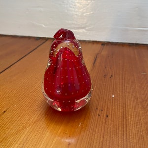Vintage Murano Red Art Glass Pear Paperweight - Bubble Glass - Vintage Home
