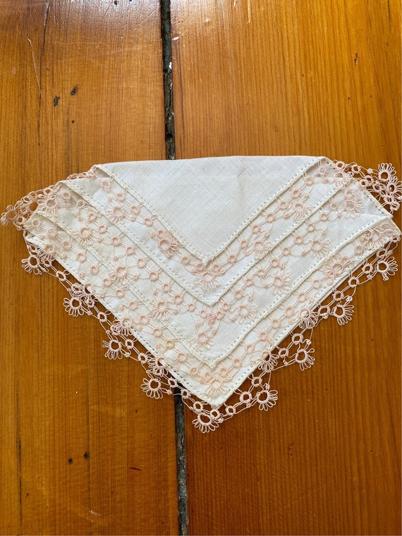 Vintage Linen Handkerchief - Handmade Lace Edge Ha