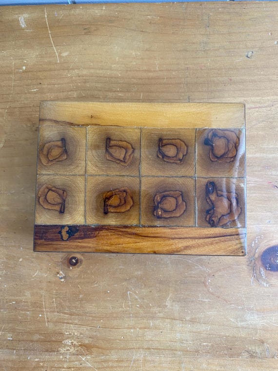 Lidded Wooden Box with Shell Inlay - Trinket Box … - image 1