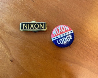 Two Authentic Vintage Political Pins - Nixon Lodge and Nixon - Metal Pins