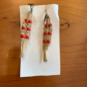 Vintage Handmade Macrame Bead Earrings - Lightweight Dangle Earrings