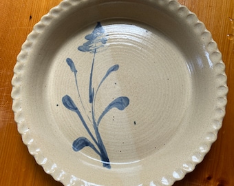 assiette à tarte en grès vintage - motif floral bleu - plat à tarte 10,75" - maison vintage - ferme - cottage