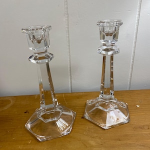 Vintage Lead Crystal Column Candlesticks - 7&quot; Candle Holders - Classical Decor - Vintage Home - As Is