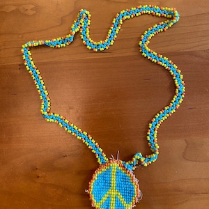 Vintage Handmade Peace Sign Beaded Necklace