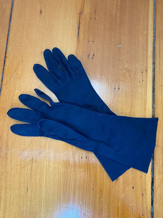 Vintage Cotton Ladies Gloves - Blue Cotton - Size 