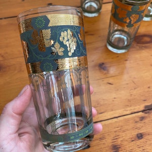 Vintage Cera Highball Glasses &quot;Golden Grapes Green&quot; - Set of 4