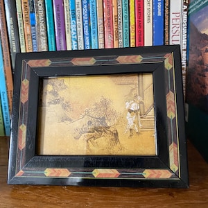 Vintage Black Plastic Picture Frame - Standing Photo Frame - Faux Inlay