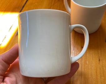 Vintage Fine Bone China White Coffee Mugs  - Minimalist Style - Set of 2