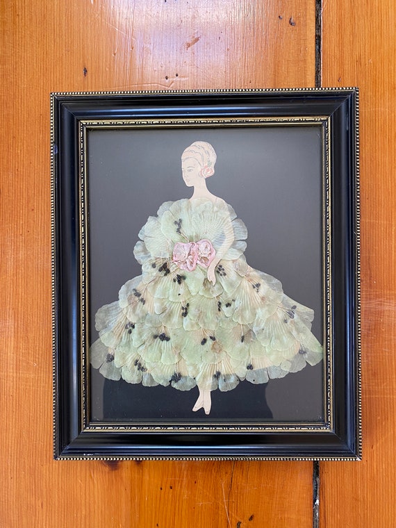 Vintage Paper Doll With Dress of Silk Flowers and Beads