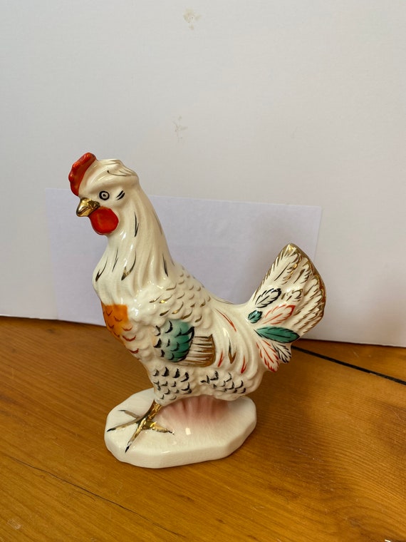 ヴィンテージチェコスロバキア磁器製鶏の置物 - 農家風装飾 - 陶器製鶏