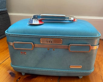 Étui de voyage rigide pour vanity vintage American Tourister - Bleu - Serrure à combinaison