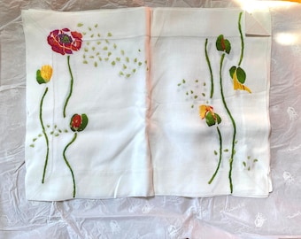 RARE Vintage Hand Embroidered D. Porthault Paris Linen Placemats and Napkins - Set of 4 - Never Used