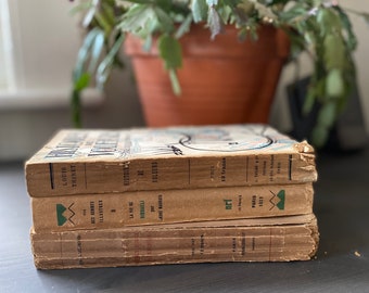 Paquete de libros de bolsillo franceses antiguos rústicos - Juego de 3 - Decoración de biblioteca vintage