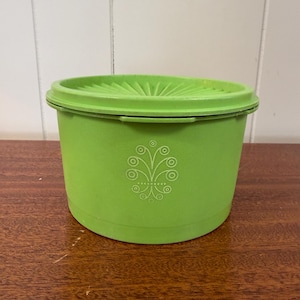 Vintage Tupperware Canister -  Green Plastic Storage Unit - 1970s Home - Vintage Kitchen