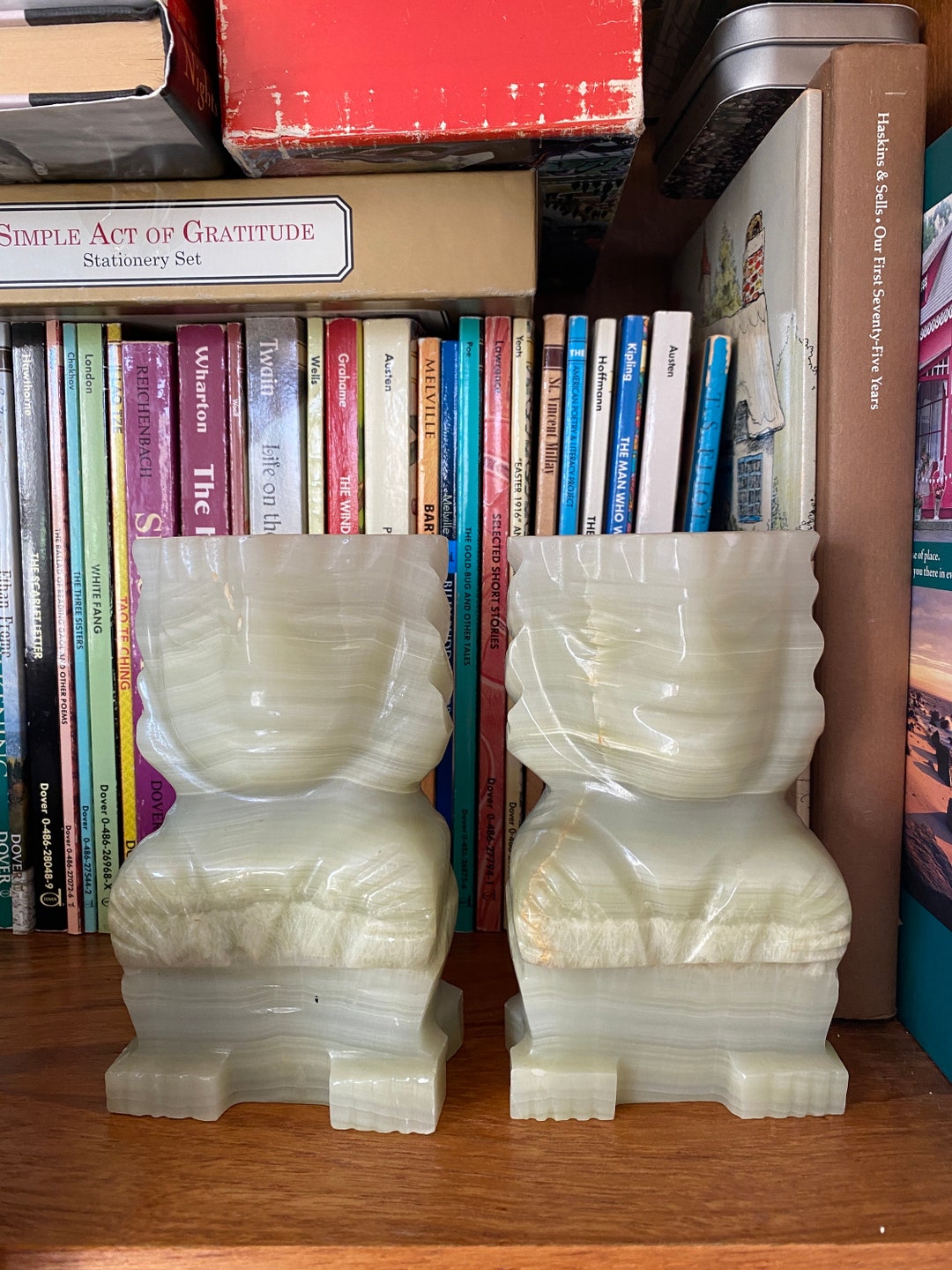 Vintage Stone Totem Bookends - Aztec Design - Stone Bookends - Library ...