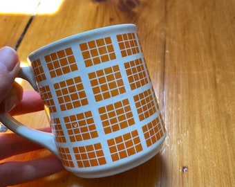 Vintage Ceramic Mug with Orange Checkered Pattern - Vintage Office - Vintage Home