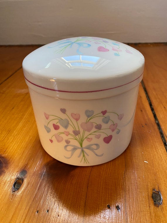 Vintage Porcelain Vanity Canister with Hearts - Lidded Canister - Vintage Home Decor - Valentines