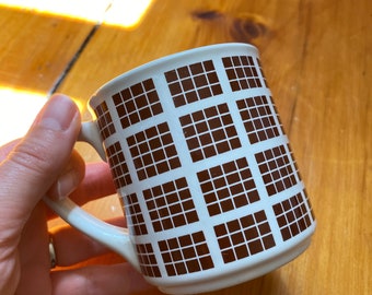 Vintage Ceramic Mug with Brown Checker Pattern - Vintage Office - Vintage Home