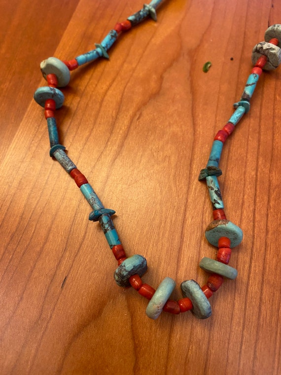 Vintage Handmade Stone Bead Necklace - Turquoise a