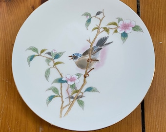 Yamaji Japan Bird On Cherry Blossoms Plate - Vintage Ceramics