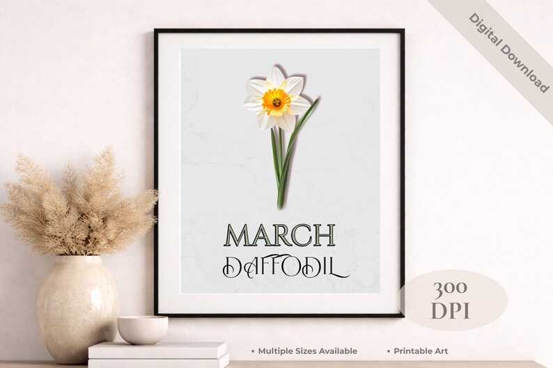 March Daffodil Birth Flower Printable Wall Art, Botanical Spring Decor ...