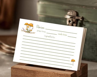 Mushroom Recipe Cards Set of 12, 24 or 36, Cottagecore Kitchen Gift, 4x6 Recipe Cards, Family Recipe Keepsake, Mushroom Stationery
